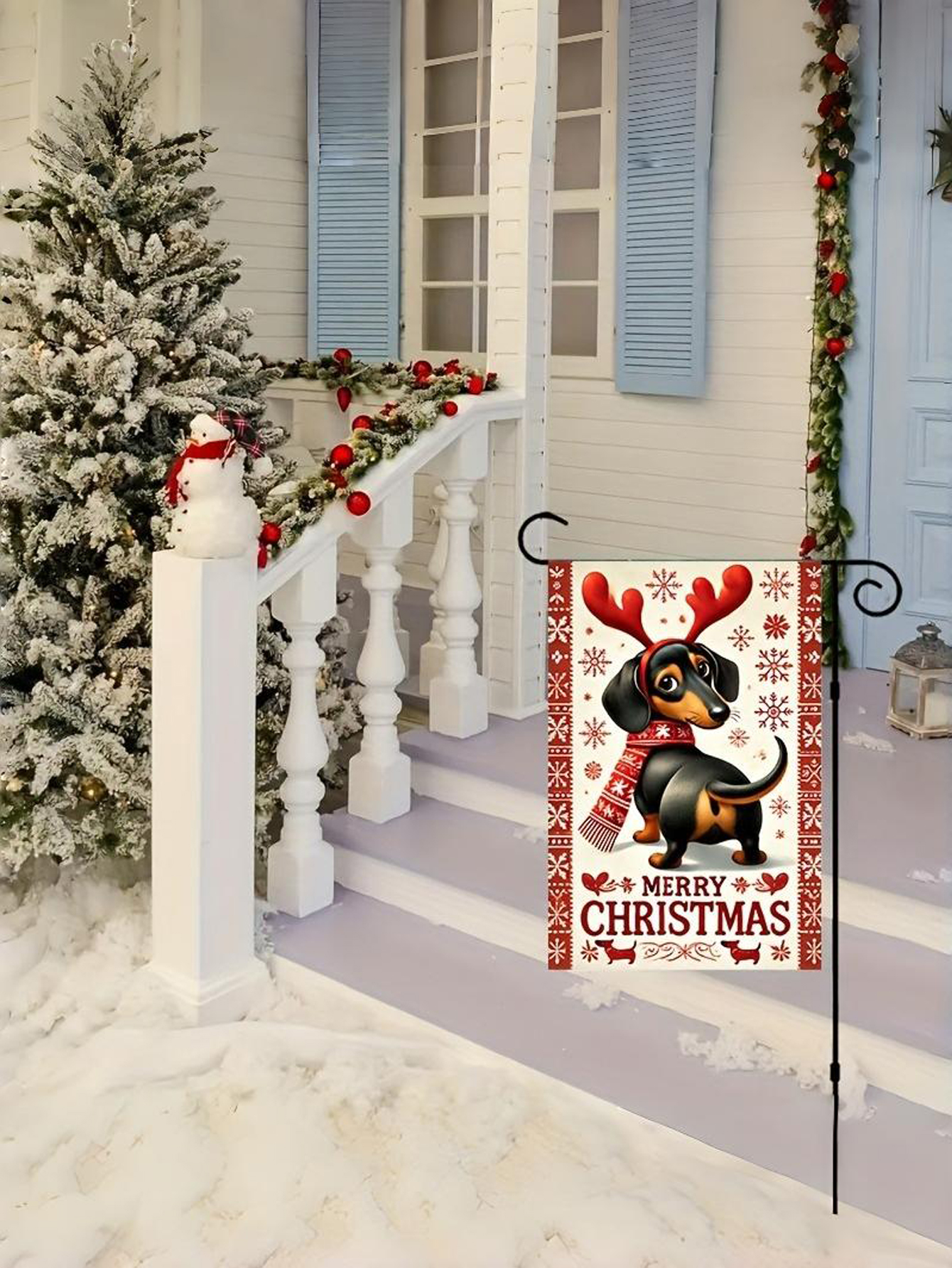 Merry Christmas Dachshund Garden Flag